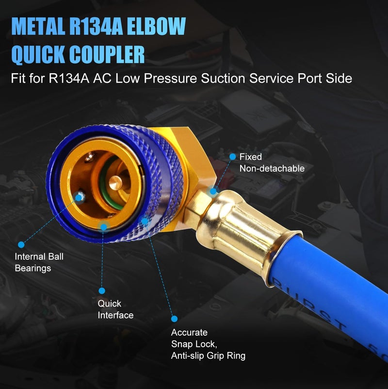 JIFETOR AC Charge Hose with Gauge, Car R134A Refrigerant Recharge Kit, Auto Air Conditioning U Charging Hose Low Pressure Measuring Meter with 1/2 inch Can Tap and R134A Quick Coupler, 100PSI - Image 5